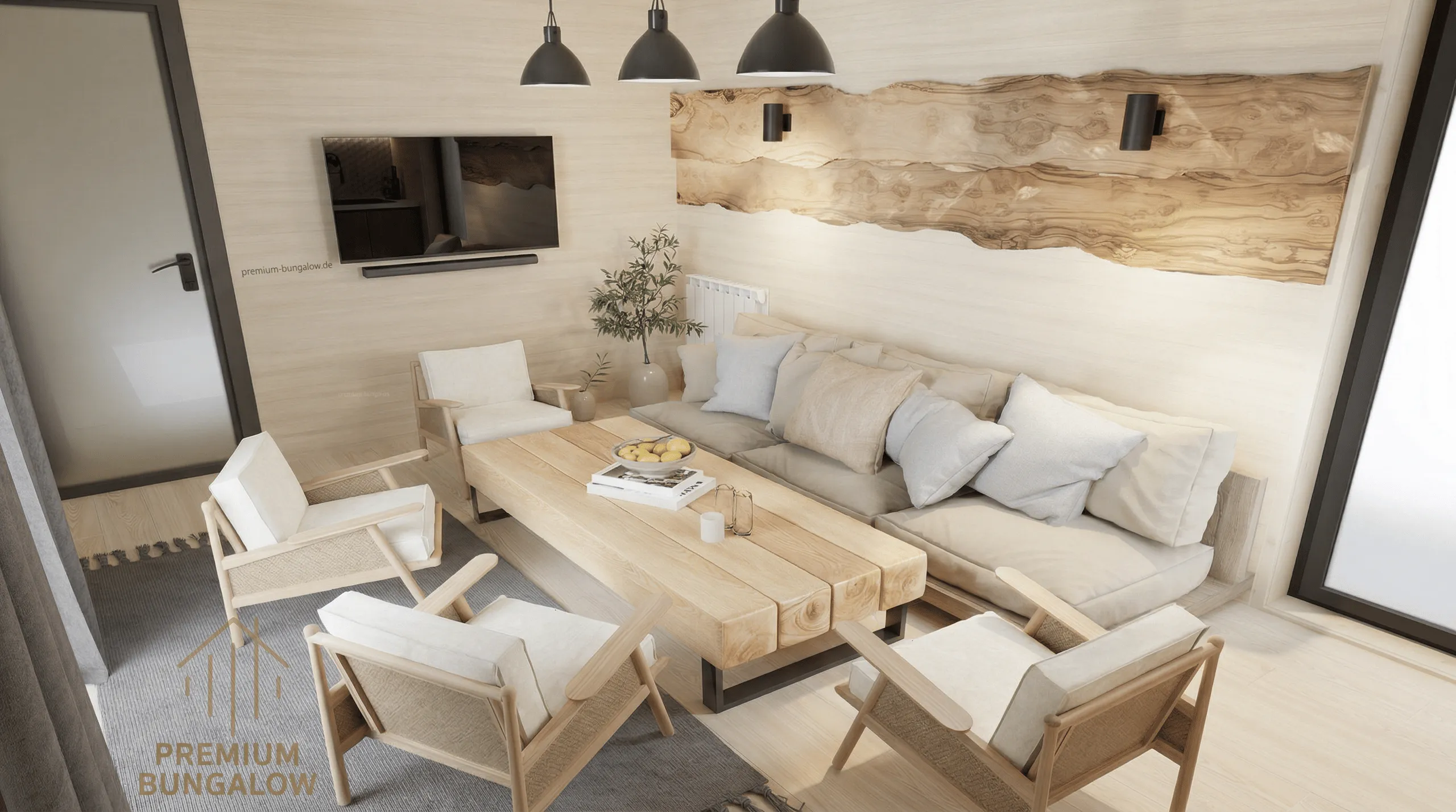 Innenraum eines Bungalows – Vorschau auf den 360°-Rundgang