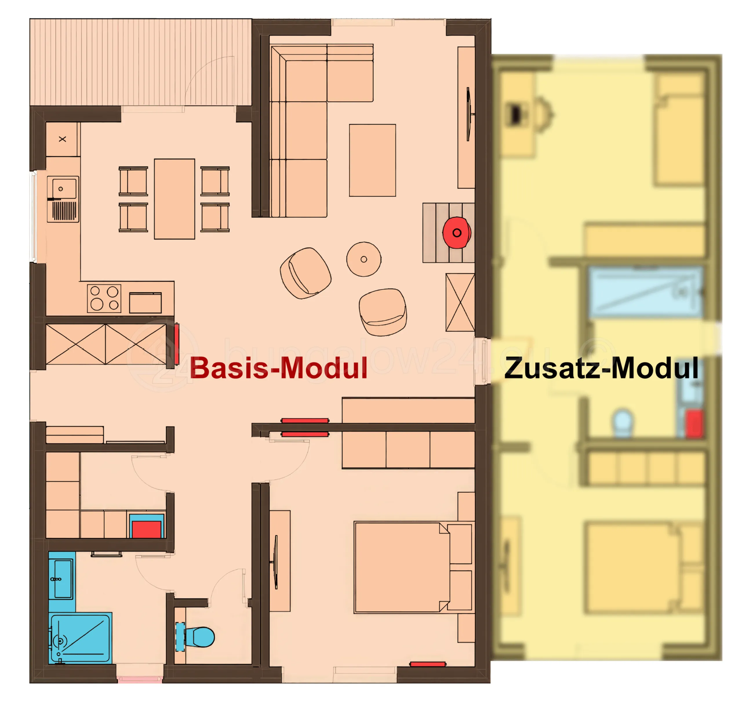 Schematische Darstellung des modularen Erweiterungssystems am Modell Edmonton